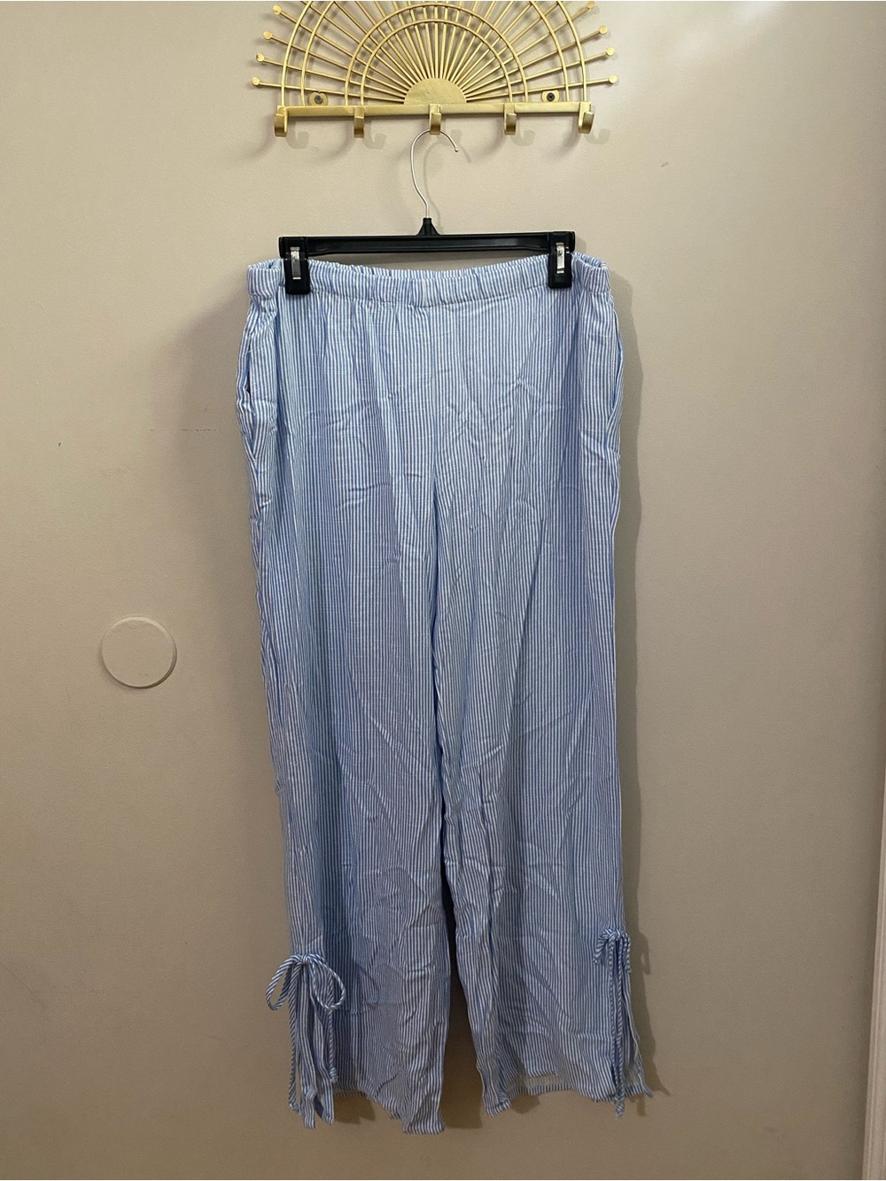 Sienna Sky Light Blue & White Striped Wide-Leg Tie-Hem Pants